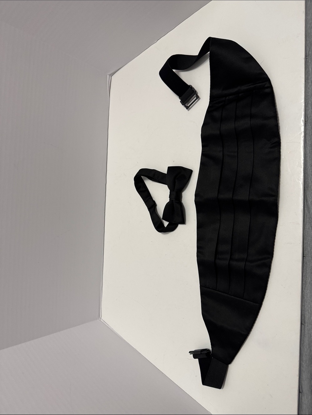 Men's Black Satin Cummerbund and Bow Tie Set